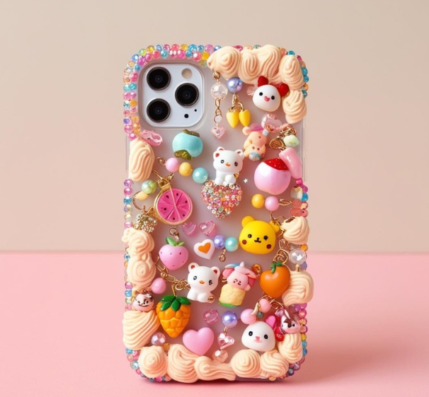 Coque de téléphone kawaii avec perles et strass